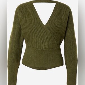 No Comment NY LA Olive Green Ribbed Wrap V-Neck Cropped Sweater Juniors XL NWT